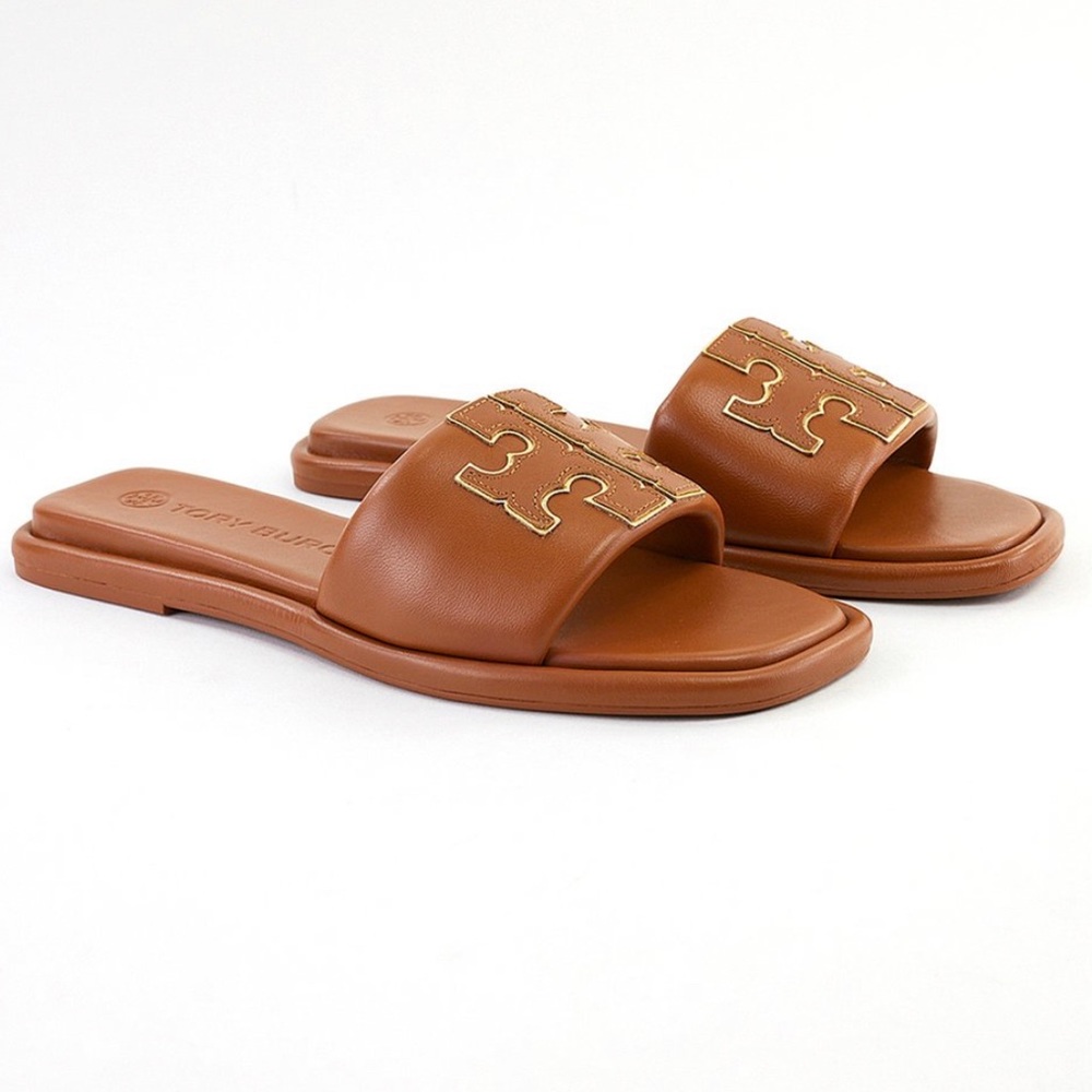 New Tory Burch Bourbon Leather Slides 7.5